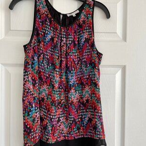 DR2 Daniel Rainn Womens Small Tank Blouse Black Patterned Top Layered Sleeveless